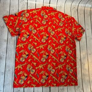 Retro Rifle Vibrant Red Graphic Button Down Shirt